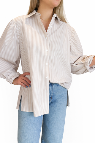 Eve Striped Top- Khaki-Long Sleeve Top-K. Ellis Boutique