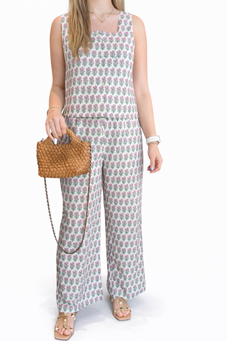 Botanical Print Tank and Pant Set- Ecru-K. Ellis Boutique