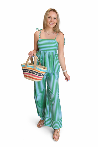 Lizzy Two Piece Set- Green & Blue stripe-K. Ellis Boutique