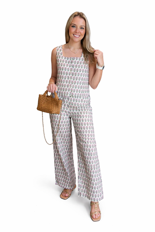 Botanical Print Tank and Pant Set- Ecru-K. Ellis Boutique