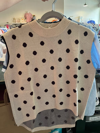Dot Sweater Vest- Cream-Short Sleeve Top-K. Ellis Boutique