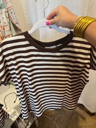 Harbor Stripe Knit Top- Brown-Short Sleeve Top-K. Ellis Boutique