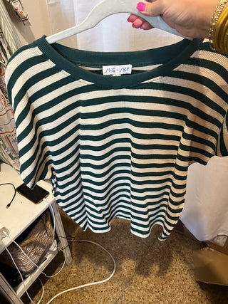 Harbor Stripe Knit Top- Green-Short Sleeve Top-K. Ellis Boutique