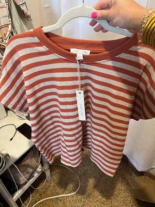 Harbor Stripe Knit Top- Rust-Short Sleeve Top-K. Ellis Boutique
