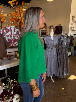 Wide Sleeve Mock Neck Sweater- Green