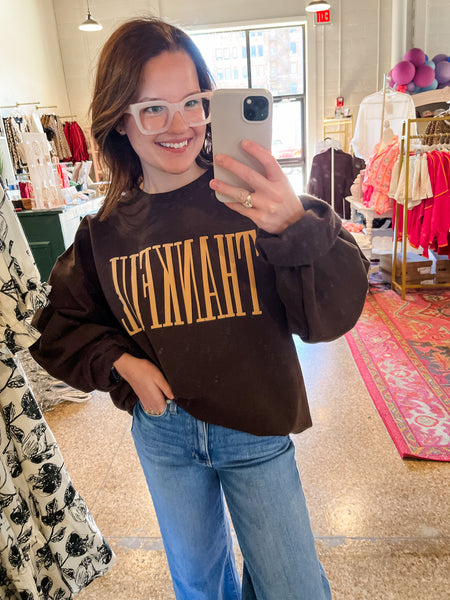 Thankful Sweatshirt- Dark Brown-K. Ellis Boutique