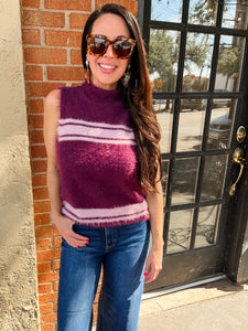 Mock Neck Sweater Vest- Plum/Pink-K. Ellis Boutique