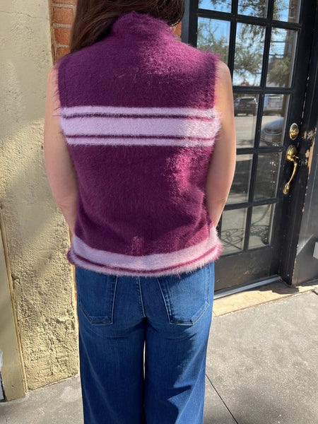 Mock Neck Sweater Vest- Plum/Pink-K. Ellis Boutique