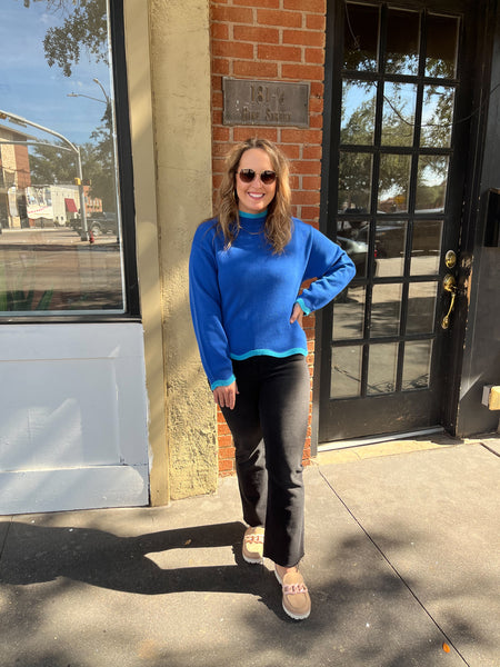 Macie Jane Mock Neck Sweater- Blue-K. Ellis Boutique