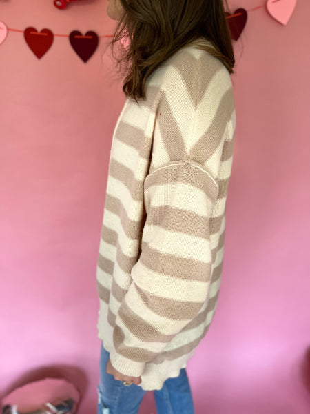 Oversized Striped Sweater - Natural/Taupe-K. Ellis Boutique
