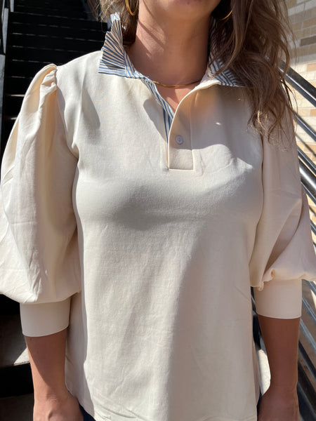 Solid Balloon Popover Top - Cream-K. Ellis Boutique