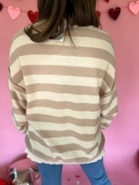 Oversized Striped Sweater - Natural/Taupe-K. Ellis Boutique