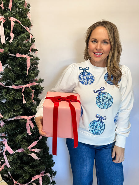 Kelly Sweatshirt - Blue Ornaments-K. Ellis Boutique