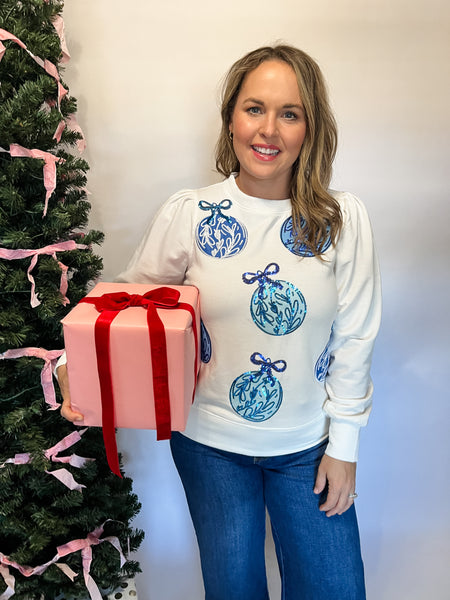 Kelly Sweatshirt - Blue Ornaments-K. Ellis Boutique