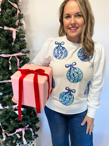 Kelly Sweatshirt - Blue Ornaments-K. Ellis Boutique