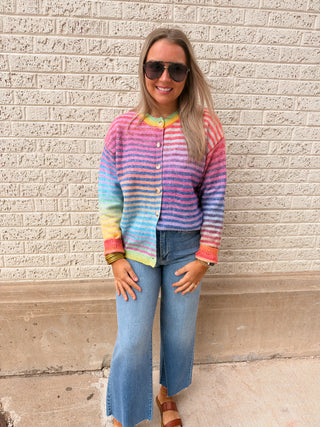 Striped Button Down Cardigan Rainbow-Cardigans-K. Ellis Boutique