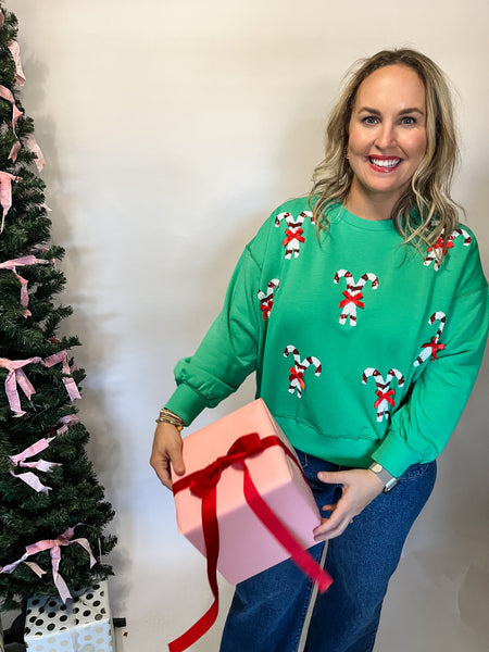 Millie Sweatshirt | Candy Canes-K. Ellis Boutique