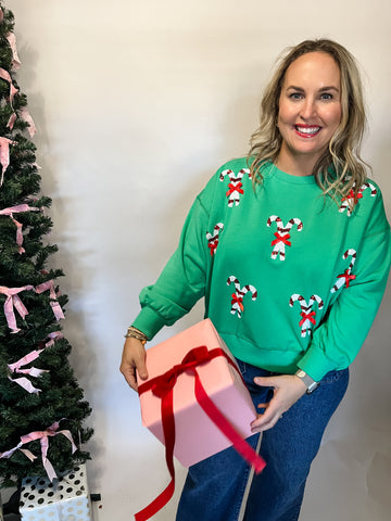 Millie Sweatshirt | Candy Canes-K. Ellis Boutique