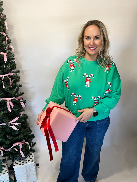 Millie Sweatshirt | Candy Canes-K. Ellis Boutique
