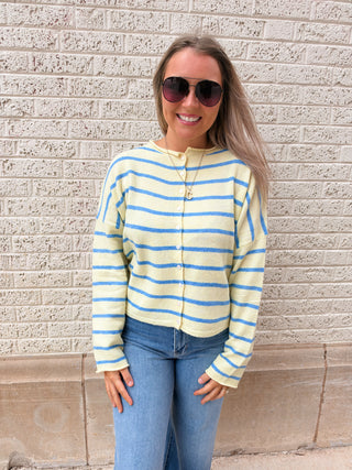 Cabana Striped Cardigan- LIGHT YELLOW-Cardigans-K. Ellis Boutique