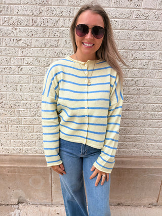 Cabana Striped Cardigan- LIGHT YELLOW-Cardigans-K. Ellis Boutique