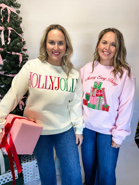 Merry Christmas Metallic Embossed Fleece Terry- Light Pink-K. Ellis Boutique
