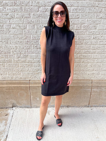 SLEEVELESS MOCK NECK KNIT DRESS- BLACK-K. Ellis Boutique