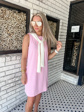 Weekend Fit Stripe Dress- Pink-Mini Dress-K. Ellis Boutique