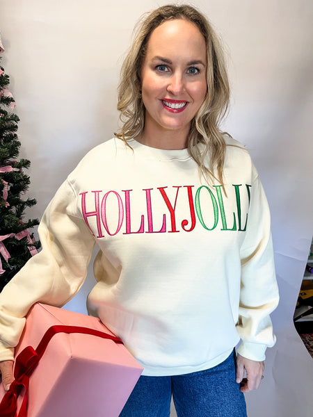 Holly Jolly Embroidery Sweatshirt-K. Ellis Boutique