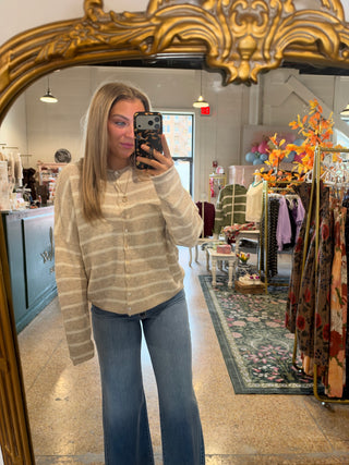 Cabana Striped Cardigan- BEIGE-Cardigans-K. Ellis Boutique