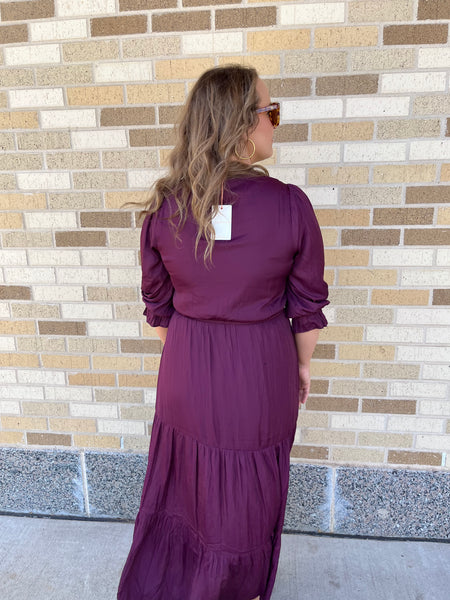 Solid Split Neck Tiered Maxi Dress - Plum-K. Ellis Boutique