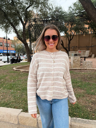 Cabana Striped Cardigan- BEIGE-Cardigans-K. Ellis Boutique