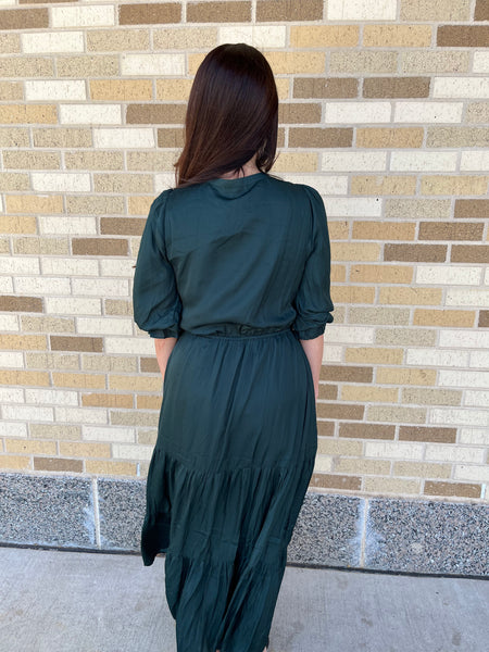 Solid Split Neck Tiered Maxi Dress - Green-K. Ellis Boutique