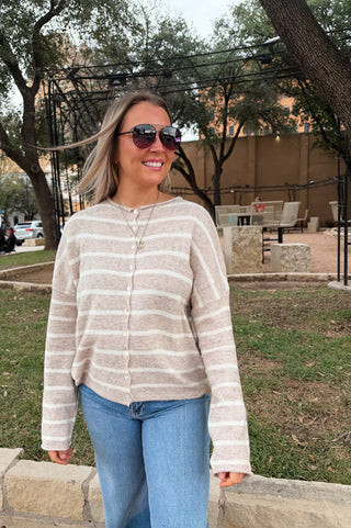 Cabana Striped Cardigan- BEIGE-Cardigans-K. Ellis Boutique