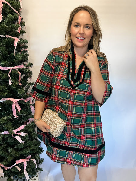 Plaid Velvet Trim Mini- Green-K. Ellis Boutique