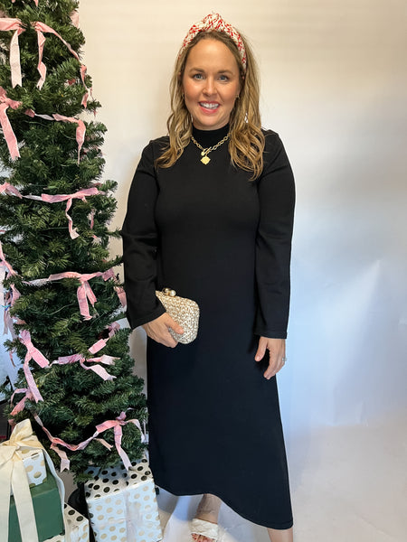 Mock Neck Knit Midi- Black-K. Ellis Boutique