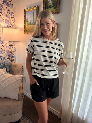 A Must Have Stripe Tee- Black & White-Basic Tee/Tank-K. Ellis Boutique