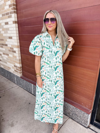 Peacock Bloom Midi Dress-Midi-K. Ellis Boutique
