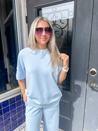 Scuba Luxe Short Sleeve Top- Blue Frost-Short Sleeve Top-K. Ellis Boutique