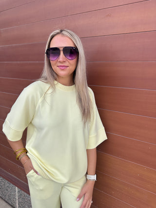Scuba Luxe Short Sleeve Top- Lemon-Short Sleeve Top-K. Ellis Boutique