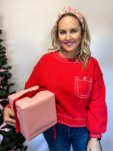 Threaded Knit Sweater- Red-K. Ellis Boutique