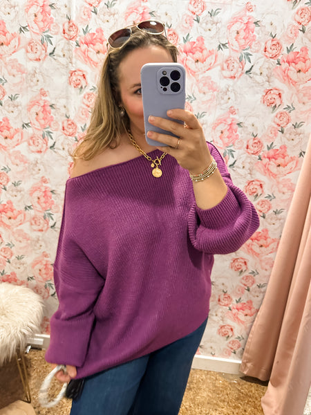 Boat Neck Sweater Top - Violet-K. Ellis Boutique