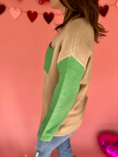 COLORBLOCKED RIBBED SWEATER- Green-K. Ellis Boutique