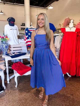 Laeila Striped Midi Dress- Electric Blue- FRNCH-Midi/Maxi Dress-K. Ellis Boutique