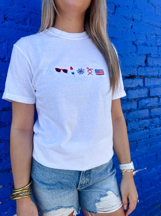 Embroidered 4th of July Icons Comfort Colors T-Shirt-Basic Tee/Tank-K. Ellis Boutique