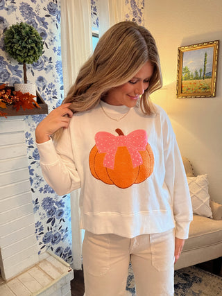 Pretty Pumpkin Relaxed Sweatshirt- Ivory-Sweatshirt-K. Ellis Boutique