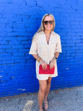 Karlie Denim Vneck Pocket Dress - Khaki- Karlie-Mini Dress-K. Ellis Boutique