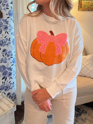 Pretty Pumpkin Relaxed Sweatshirt- Ivory-Sweatshirt-K. Ellis Boutique