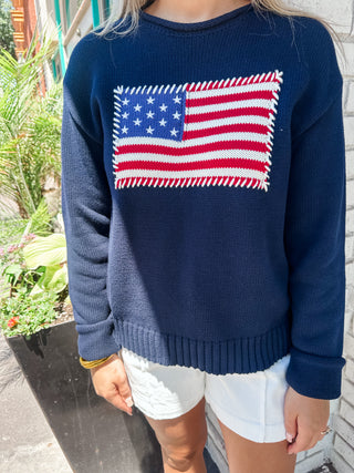 American Flag Sweater- Navy-Sweater-K. Ellis Boutique