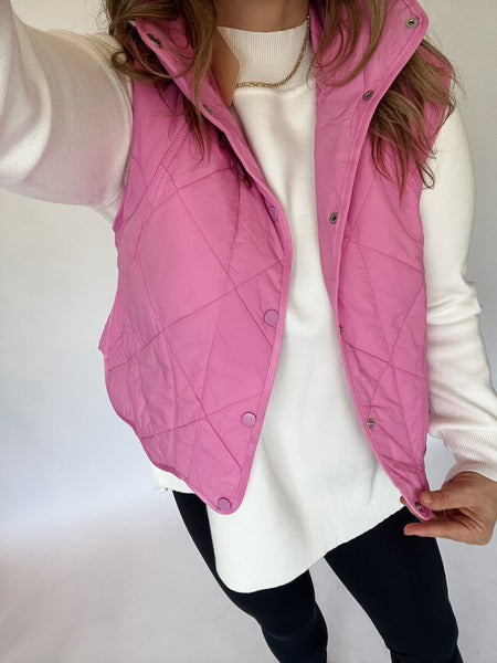 Solid Quilted Vest- Bubble Gum-K. Ellis Boutique